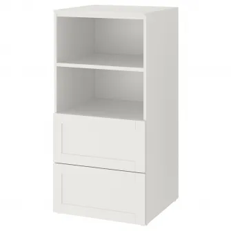 IKEA SMÅSTAD / PLATSA Biblioteca, alb cu cadru/cu 2 sertare, 60x57x123 cm