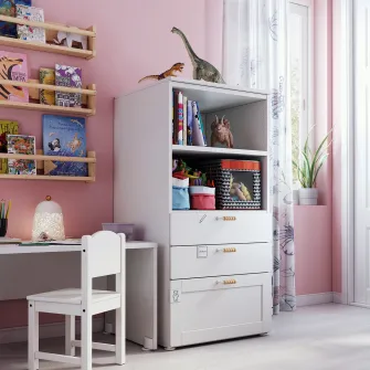 IKEA SMÅSTAD / PLATSA Biblioteca, alb cu cadru/cu 2 sertare, 60x57x123 cm