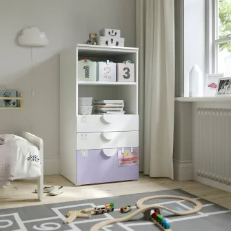 IKEA SMÅSTAD / PLATSA Biblioteca, alb lila/+3 sertare, 60x57x123 cm