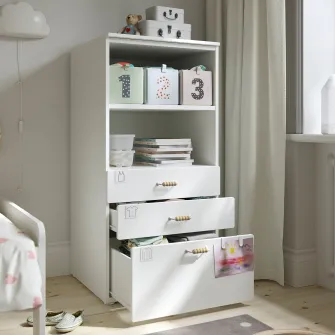 IKEA SMÅSTAD / PLATSA Biblioteca, alb lila/+3 sertare, 60x57x123 cm