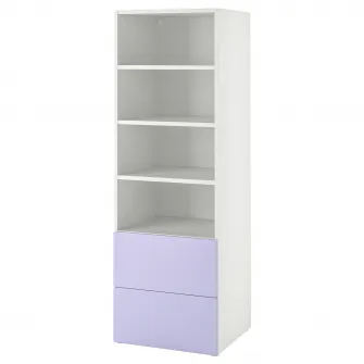 IKEA SMÅSTAD / PLATSA Biblioteca, alb lila/cu 2 sertare, 60x57x181 cm