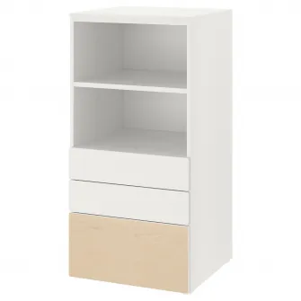 IKEA SMÅSTAD / PLATSA Biblioteca, alb mesteacan/+3 sertare, 60x57x123 cm