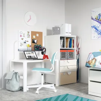 IKEA SMÅSTAD / PLATSA Biblioteca, alb mesteacan/+3 sertare, 60x57x123 cm