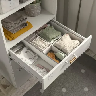 IKEA SMÅSTAD / PLATSA Biblioteca, alb verde deschis/+3 sertare, 60x57x123 cm