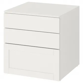 IKEA SMÅSTAD / PLATSA Comoda 3 sertare, alb alb/cu cadru, 60x57x63 cm