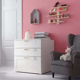 IKEA SMÅSTAD / PLATSA Comoda 3 sertare, alb alb/cu cadru, 60x57x63 cm