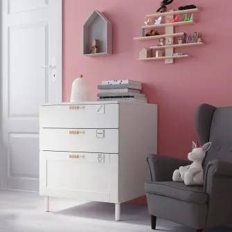 IKEA SMÅSTAD / PLATSA Comoda 3 sertare, alb alb/cu cadru, 60x57x63 cm