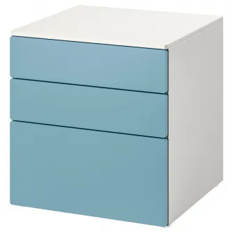 IKEA SMÅSTAD / PLATSA Comoda 3 sertare, alb/albastru, 60x57x63 cm