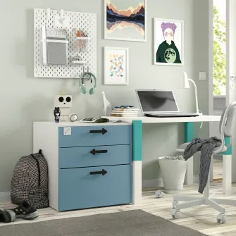IKEA SMÅSTAD / PLATSA Comoda 3 sertare, alb/albastru, 60x57x63 cm