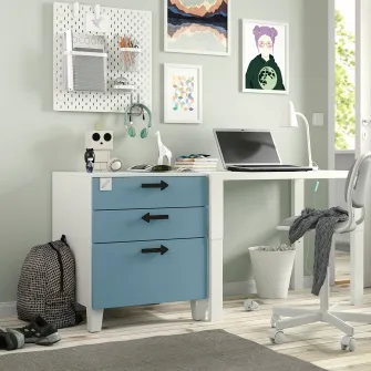 IKEA SMÅSTAD / PLATSA Comoda 3 sertare, alb/albastru, 60x57x63 cm