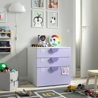 IKEA SMÅSTAD / PLATSA Comoda 3 sertare, alb/lila, 60x57x63 cm
