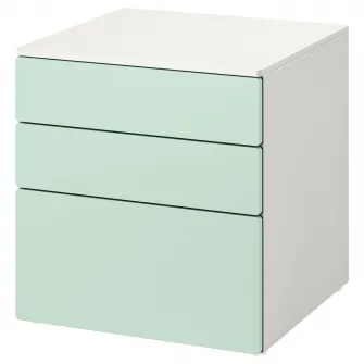 IKEA SMÅSTAD / PLATSA Comoda 3 sertare, alb/verde deschis, 60x57x63 cm