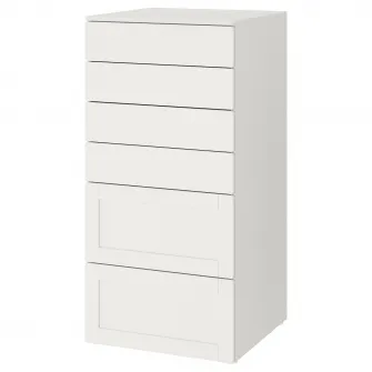 IKEA SMÅSTAD / PLATSA Comoda 6 sertare, alb cu cadru, 60x57x123 cm