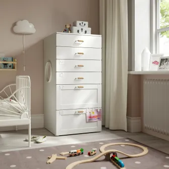 IKEA SMÅSTAD / PLATSA Comoda 6 sertare, alb cu cadru, 60x57x123 cm