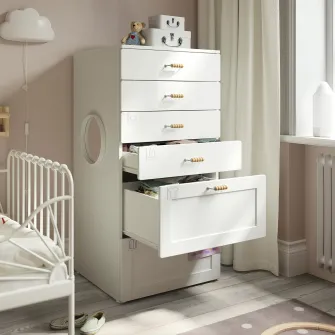 IKEA SMÅSTAD / PLATSA Comoda 6 sertare, alb cu cadru, 60x57x123 cm