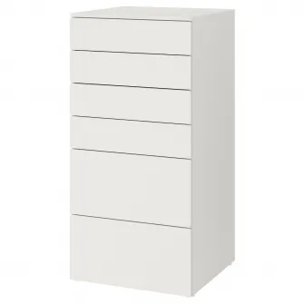 IKEA SMÅSTAD / PLATSA Comoda 6 sertare, alb/alb, 60x57x123 cm