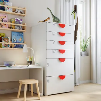 IKEA SMÅSTAD / PLATSA Comoda 6 sertare, alb/alb, 60x57x123 cm