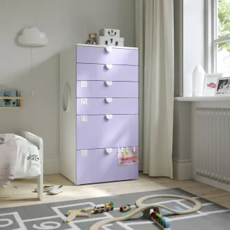 IKEA SMÅSTAD / PLATSA Comoda 6 sertare, alb/lila, 60x57x123 cm