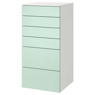 IKEA SMÅSTAD / PLATSA Comoda 6 sertare, alb/verde deschis, 60x57x123 cm