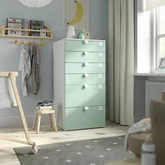 IKEA SMÅSTAD / PLATSA Comoda 6 sertare, alb/verde deschis, 60x57x123 cm