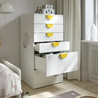IKEA SMÅSTAD / PLATSA Comoda 6 sertare, alb/verde deschis, 60x57x123 cm