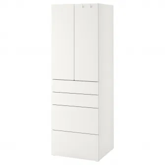 IKEA SMÅSTAD / PLATSA Dulap, alb alb/+ 4 sertare, 60x57x181 cm