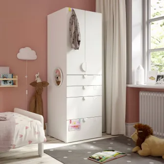 IKEA SMÅSTAD / PLATSA Dulap, alb alb/+ 4 sertare, 60x57x181 cm
