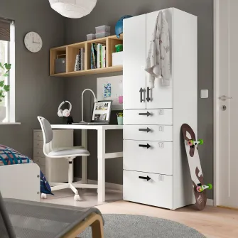 IKEA SMÅSTAD / PLATSA Dulap, alb alb/+ 4 sertare, 60x57x181 cm