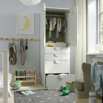 IKEA SMÅSTAD / PLATSA Dulap, alb alb/+ 4 sertare, 60x57x181 cm
