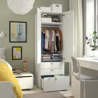 IKEA SMÅSTAD / PLATSA Dulap, alb alb/+3 sertare, 60x57x181 cm