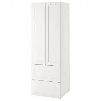 IKEA SMÅSTAD / PLATSA Dulap, alb cu cadru/cu 2 sertare, 60x57x181 cm