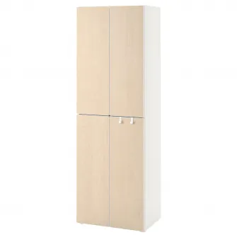 IKEA SMÅSTAD / PLATSA Dulap, alb mesteacan/+2 bare umerase, 60x57x181 cm