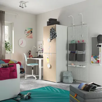 IKEA SMÅSTAD / PLATSA Dulap, alb mesteacan/+2 bare umerase, 60x57x181 cm