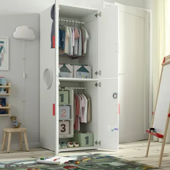 IKEA SMÅSTAD / PLATSA Dulap, alb mesteacan/+2 bare umerase, 60x57x181 cm