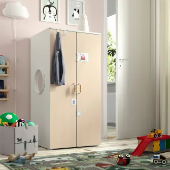 IKEA SMÅSTAD / PLATSA Dulap, alb mesteacan/cu 3 polite, 60x57x123 cm