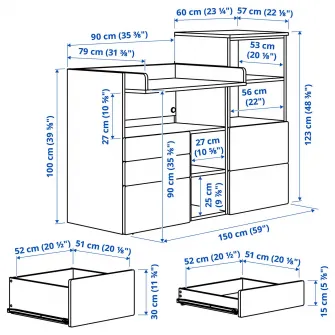 IKEA SMÅSTAD / PLATSA Masa infasat, alb alb/cu biblioteca, 150x79x123 cm