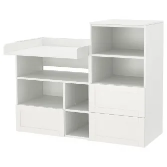 IKEA SMÅSTAD / PLATSA Masa infasat, alb cu cadru/cu biblioteca, 150x79x123 cm