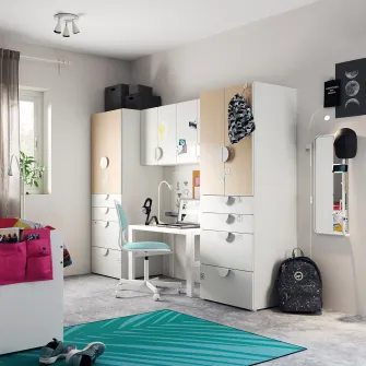 IKEA SMÅSTAD Ansamblu depozitare, alb/mesteacan, 240x57x181 cm