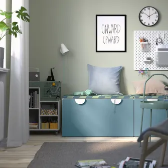 IKEA SMÅSTAD Banca cu depozitare jucarii, alb/albastru, 90x52x48 cm