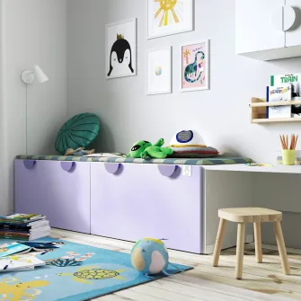IKEA SMÅSTAD Banca cu depozitare jucarii, alb/lila, 90x52x48 cm