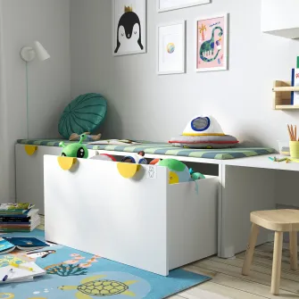 IKEA SMÅSTAD Banca cu depozitare jucarii, alb/lila, 90x52x48 cm
