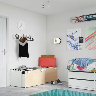 IKEA SMÅSTAD Banca cu depozitare jucarii, alb/mesteacan, 90x52x48 cm