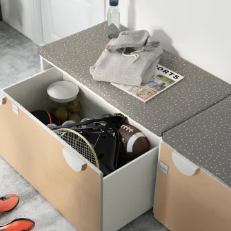 IKEA SMÅSTAD Banca cu depozitare jucarii, alb/mesteacan, 90x52x48 cm