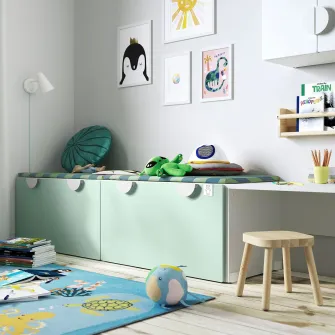 IKEA SMÅSTAD Banca cu depozitare jucarii, alb/verde deschis, 90x52x48 cm