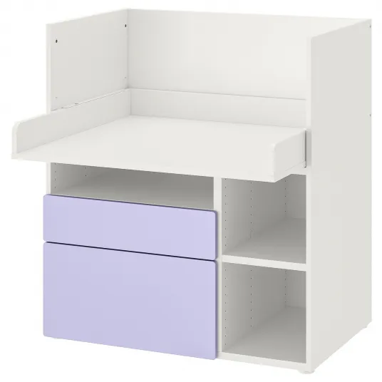IKEA SMÅSTAD Birou, alb lila/cu 2 sertare, 90x79x100 cm