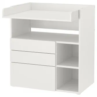 IKEA SMÅSTAD Masa infasat, alb alb/+3 sertare, 90x79x100 cm