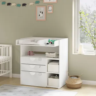 IKEA SMÅSTAD Masa infasat, alb alb/+3 sertare, 90x79x100 cm