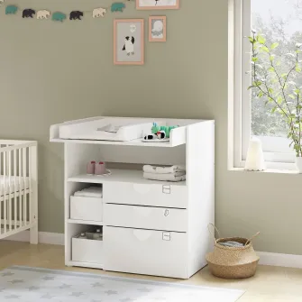 IKEA SMÅSTAD Masa infasat, alb alb/+3 sertare, 90x79x100 cm