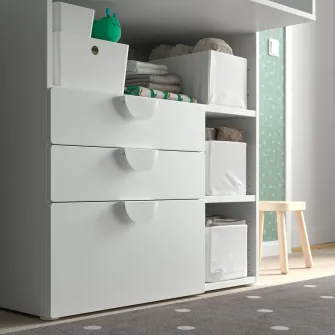 IKEA SMÅSTAD Masa infasat, alb alb/+3 sertare, 90x79x100 cm