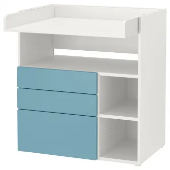 IKEA SMÅSTAD Masa infasat, alb albastru/+3 sertare, 90x79x100 cm